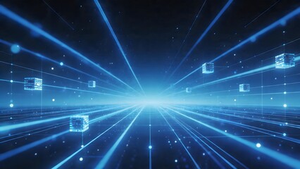 Fototapeta premium Abstract digital network with glowing cubes