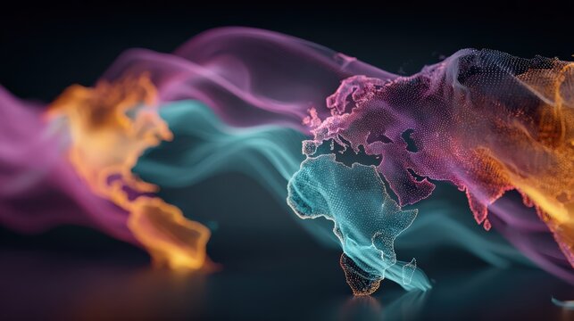 AI network data streams connecting multiple continents futuristic technology visualization