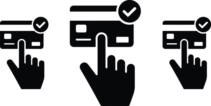 Digital payment vector set featuring hand clicking credit card with checkmark symbols for secure online transaction and checkout isolated.