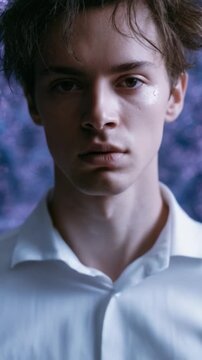 An Emotional Journey: A Young Man's Transition from Distress to Resolute Clarity, Captured in Two Frames of Introspection and Vulnerability
