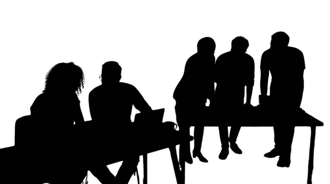 Silhouette group meeting around table in office isolated on transparent background, Vector