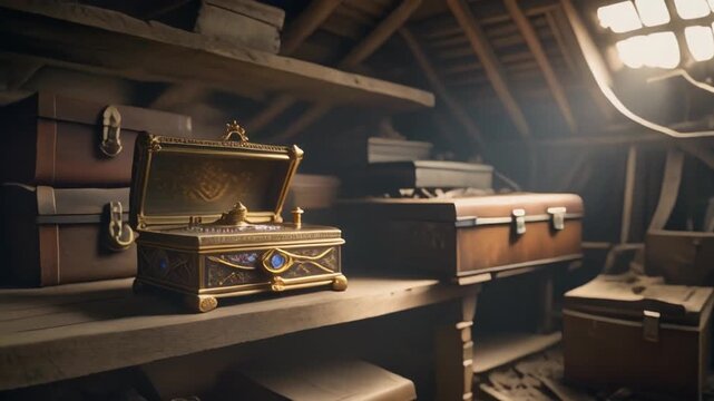 Antique Treasure Chest in Dusty Attic