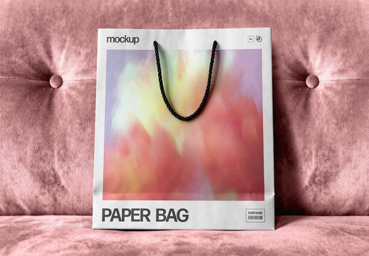 Paper Bag Mockup &ndash; on Velvet Couch Packaging Branding Presentation (PSD)