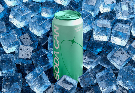 Metallic Can Mockup &ndash; in Ice Packaging Branding Presentation (PSD)