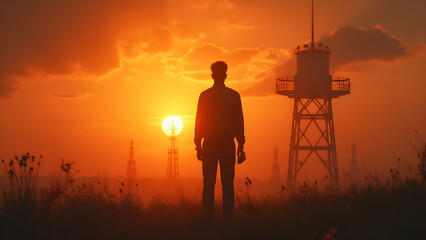Naklejka premium Lone worker studying at dawn. Powerful presentation tips for success. Ultra realistic workspace inspiration. Maximizing productivity with morning routines.