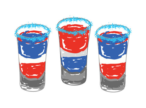 4th of July Patriotic Drink Shots Illustration Set