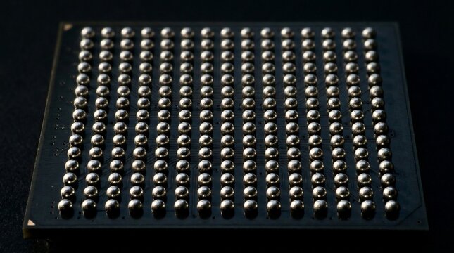 Close up view of a ball grid array integrated circuit component.