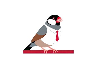 Obraz premium Illustration of a finch wearing a shirt and tie.