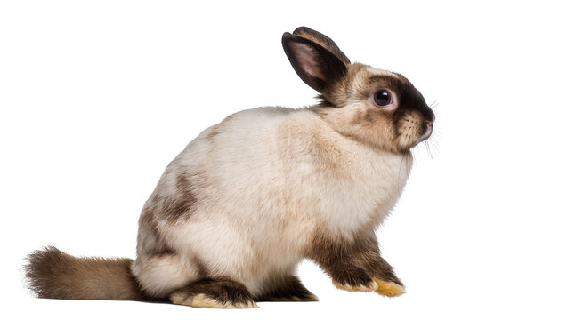 Siamese rabbit with brown markings sitting alertly, isolated on transparent background