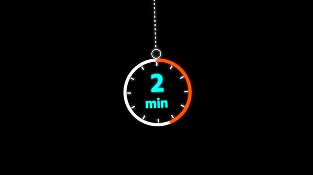 2 min clock icon animation. Clock 2-minute icon. modern clock 2 minutes isolated on black background. and creating a stunning video.