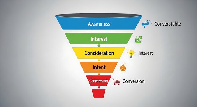 Marketing funnel diagram illustrating customer journey stages and strategies