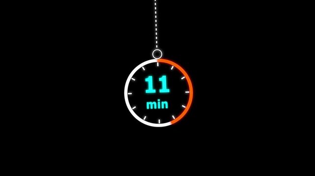 11 min clock icon animation. Clock 11-minute icon. modern clock 11 minutes isolated on black background. and creating a stunning video.
