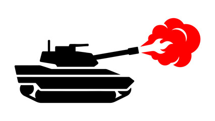 Military tank vector icon firing a red explosion. Representing warfare, combat action, and heavy artillery power for defense and tactical strategy © Sahabat