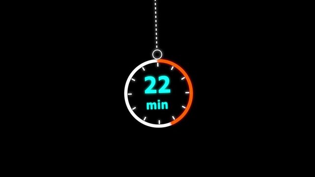 22 min clock icon animation. Clock 22-minute icon. modern clock 22 minutes isolated on black background. and creating a stunning video.