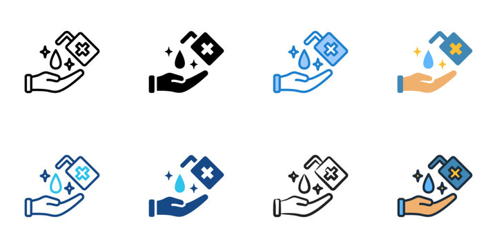 Sanitizer icons set multiple style collection. Editable stroke 
