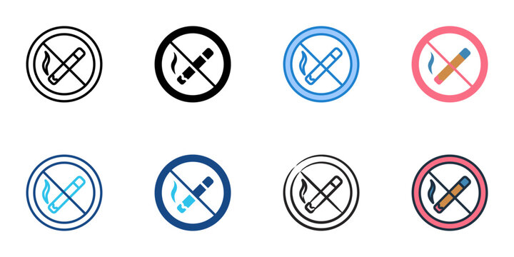 No smoking icons set multiple style collection. Editable stroke 
