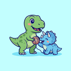 Cute Cartoon Dinosaurs Playing with Yarn Ball 2. © Arviz