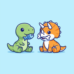 Cute Cartoon Dinosaurs Sharing Food Illustration. © Arviz