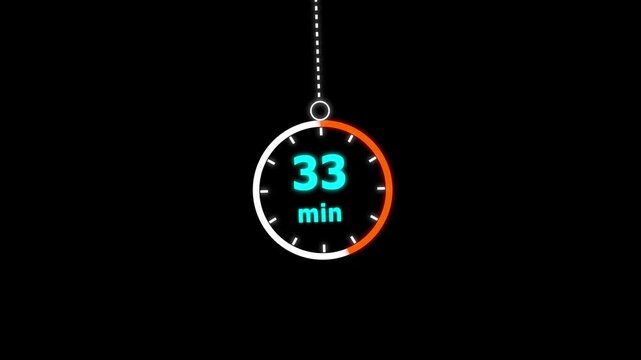 33 min clock icon animation. Clock 33-minute icon. modern clock 33 minutes isolated on black background. and creating a stunning video.