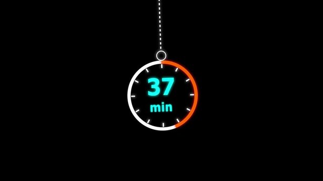 37 min clock icon animation. Clock 37-minute icon. modern clock 37 minutes isolated on black background. and creating a stunning video.