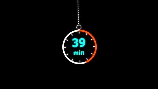39 min clock icon animation. Clock 39-minute icon. modern clock 39 minutes isolated on black background. and creating a stunning video.