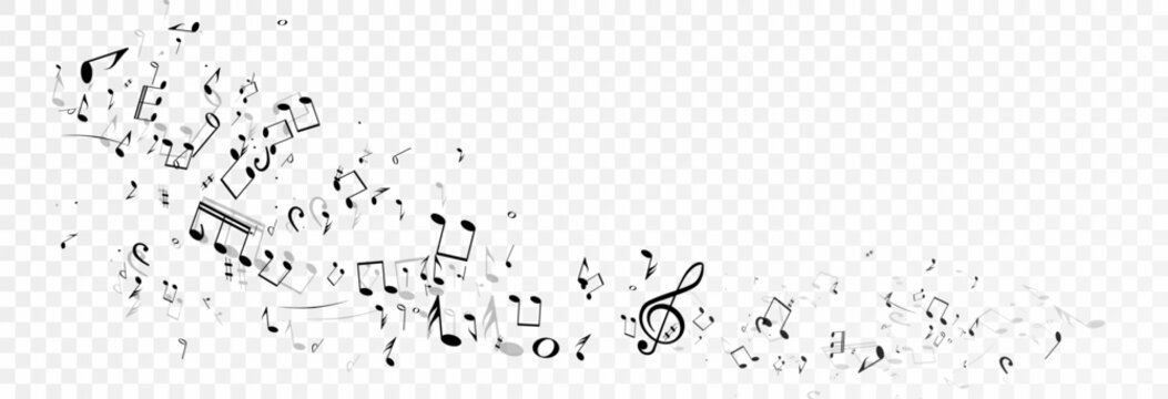 Musical notes, stave, and falling and dancing note compositions. Vector music theme for advertising, covers, or banners.