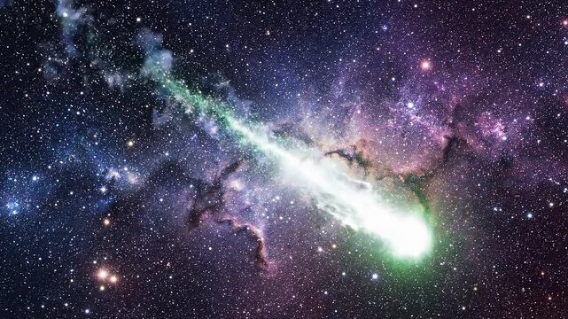 A stunning view of a vibrant galaxy filled with stars and cosmic clouds glowing in various colors including purple, green, and blue