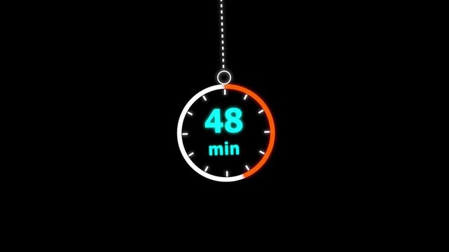 48 min clock icon animation. Clock 48-minute icon. modern clock 48 minutes isolated on black background. and creating a stunning video.