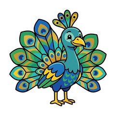 Fototapeta premium Colorful cartoon peacock standing proudly.