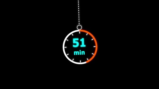 51 min clock icon animation. Clock 51-minute icon. modern clock 51 minutes isolated on black background. and creating a stunning video.