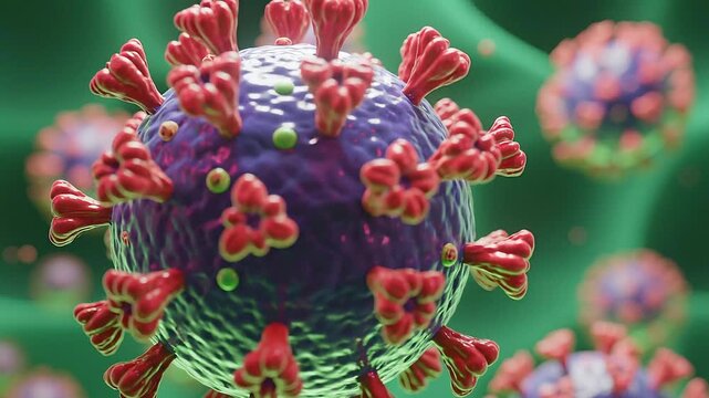 Microscopic 3D Hantavirus Particle Rendering Representing Global Biological Health Threat