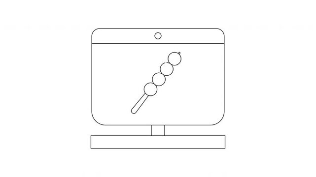 Simple Line Art of a Computer Displaying a Skewer of Dango.