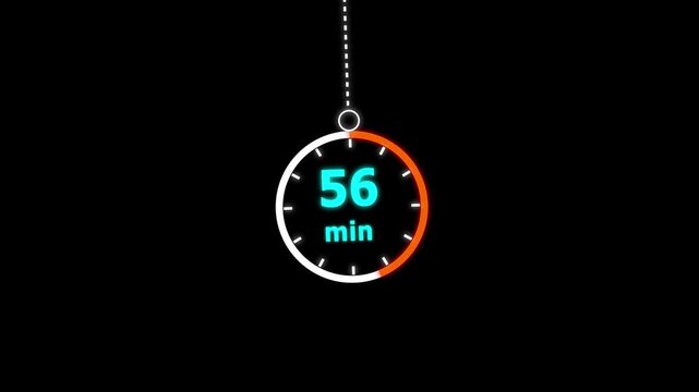 56 min clock icon animation. Clock 56-minute icon. modern clock 56 minutes isolated on black background. and creating a stunning video.