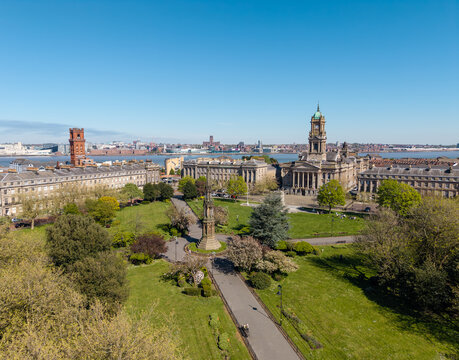 Aerial view of  municipal buildings and town hall of Hamilton Square Birkenhead, Wirral, England