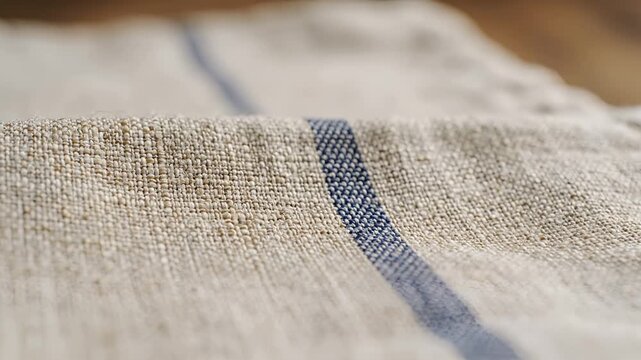 Closeup of a textured fabric with blue stripes.