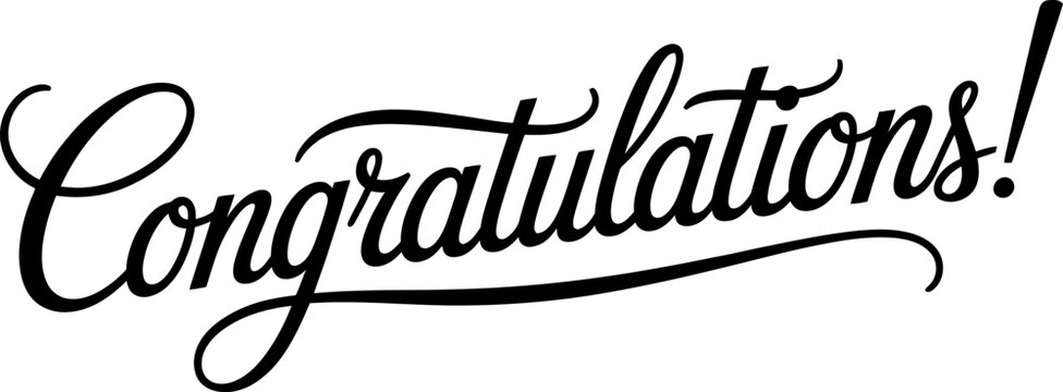 Congratulations text written in elegant black cursive calligraphy font for celebrations events and success cards and social media graphics Vector, illustration