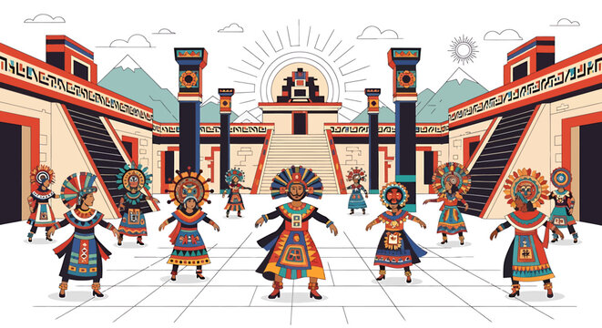 Traditional dancers in colorful costumes.