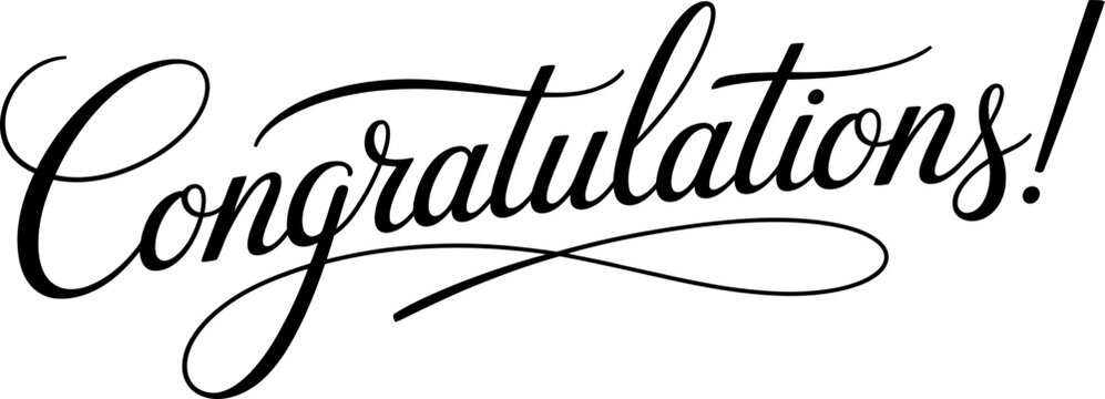 Congratulations text written in a beautiful black cursive calligraphy script font for cards invitations and celebrations of success and achievement Vector, illustration