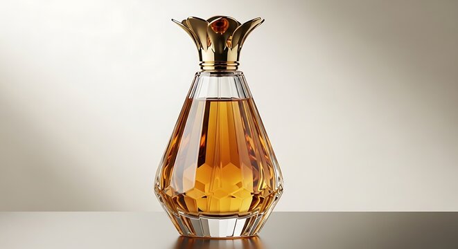 Elegant glass perfume bottle with gold cap