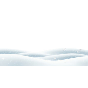 Snowy hills with falling snowflakes isolated on a transparent background