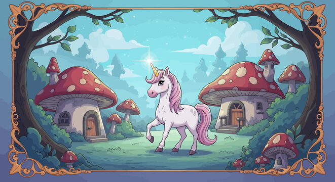 White Unicorn in Fantasy Scene Running.
