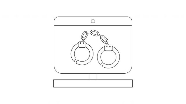 Computer Screen Displaying Handcuffs Symbolizing Cybercrime Arrest.