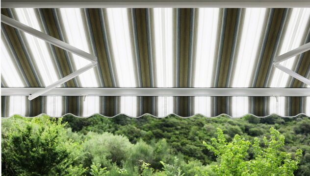 Close up outdoor automatic sliding canopy retractable roof system, patio awning for sunshade