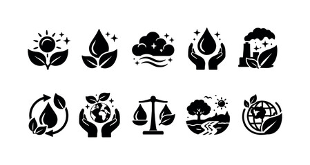 Fototapeta premium Collection of eco-friendly and sustainability icons representing nature and conservation