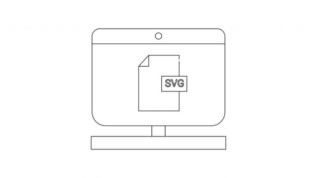 Computer Screen Displaying SVG File Icon Line Art.