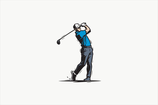 Professional golfer swinging club vector illustration, dynamic sports action character isolated on clean background for tournament, golf logo, and athletic design. Vector illustration.