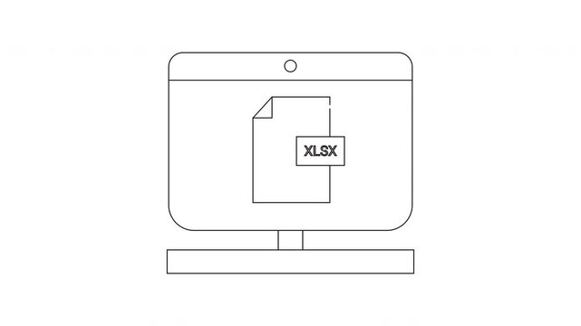 Computer Screen Displays Excel File Icon Simple Line Art.