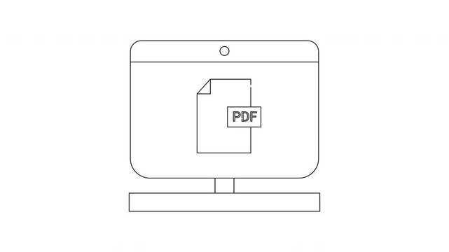 Computer Screen Displays PDF Document Icon Simple Line Art.