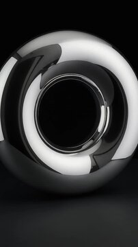 3D Silver Torus Ring Rotation Loop Animation on Black Background