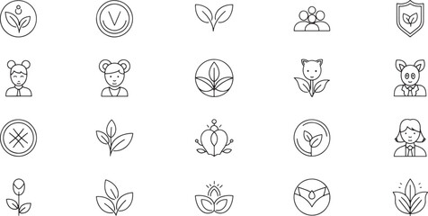 Fototapeta premium Minimalist line collection of plants, animals and symbols in black and white